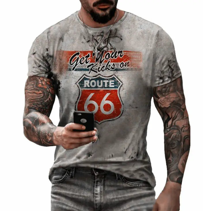 Round Neck Digital Print Slim Pullover Men’s T-shirt