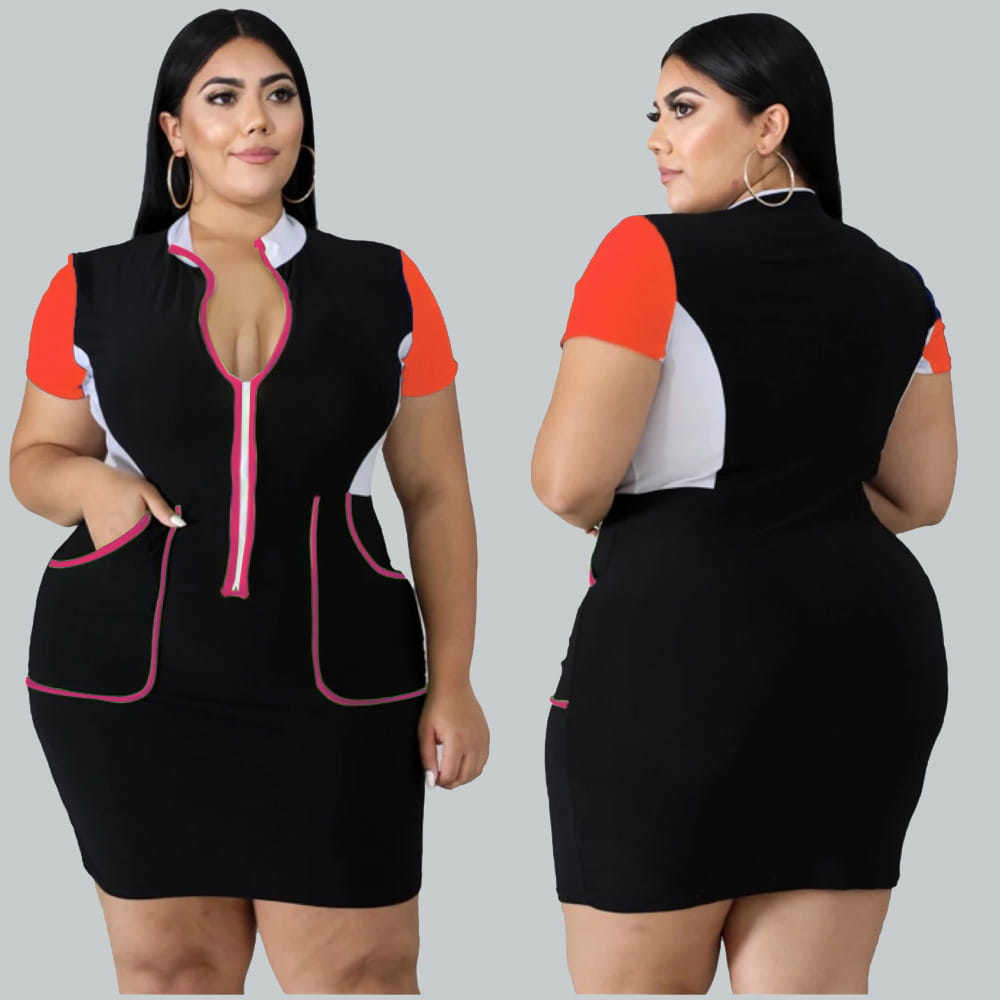 Plus Size Women’s Color Matching Dress