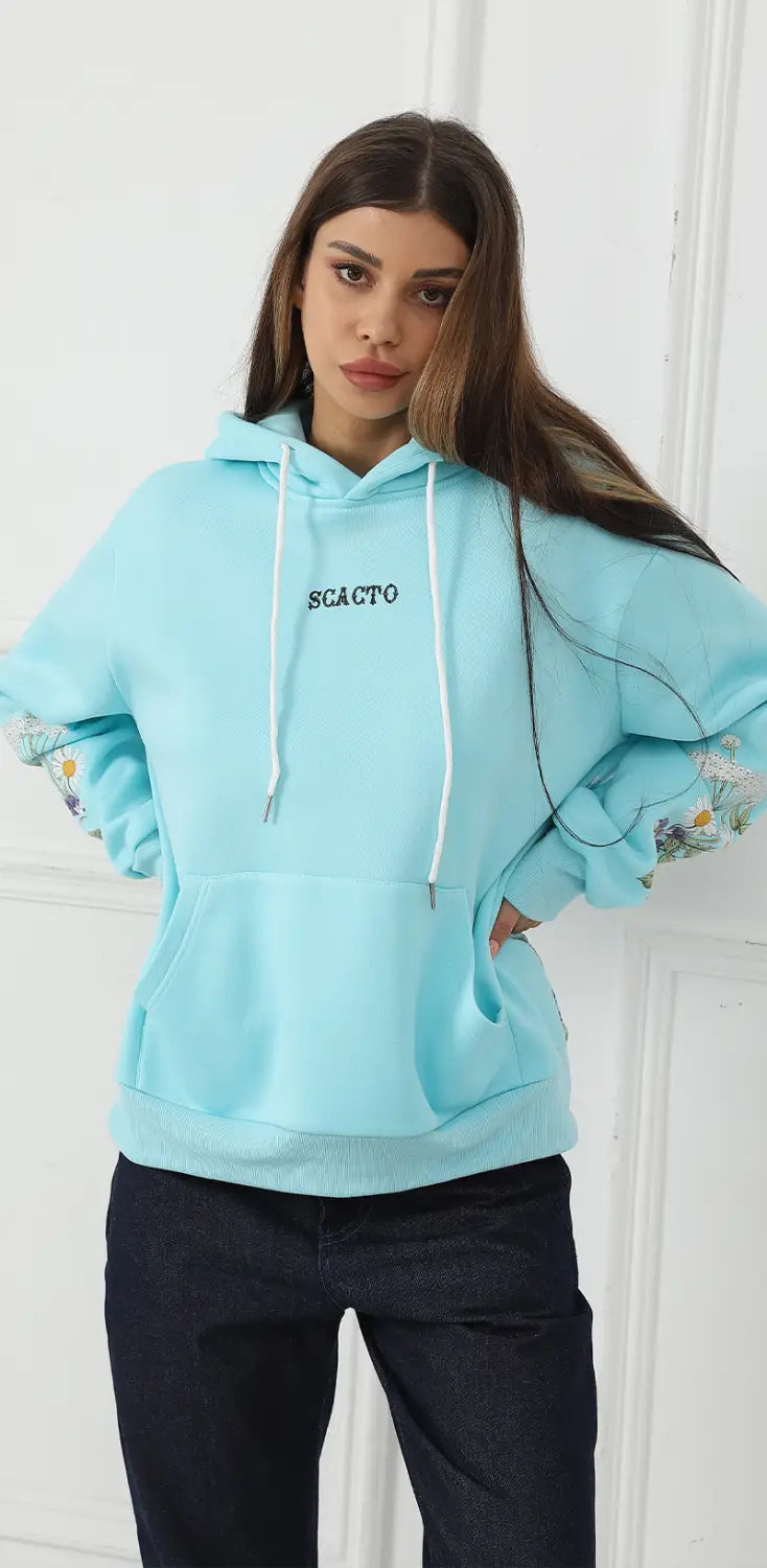 Women’s Solid Color Floral Long Sleeved Sweatshirt