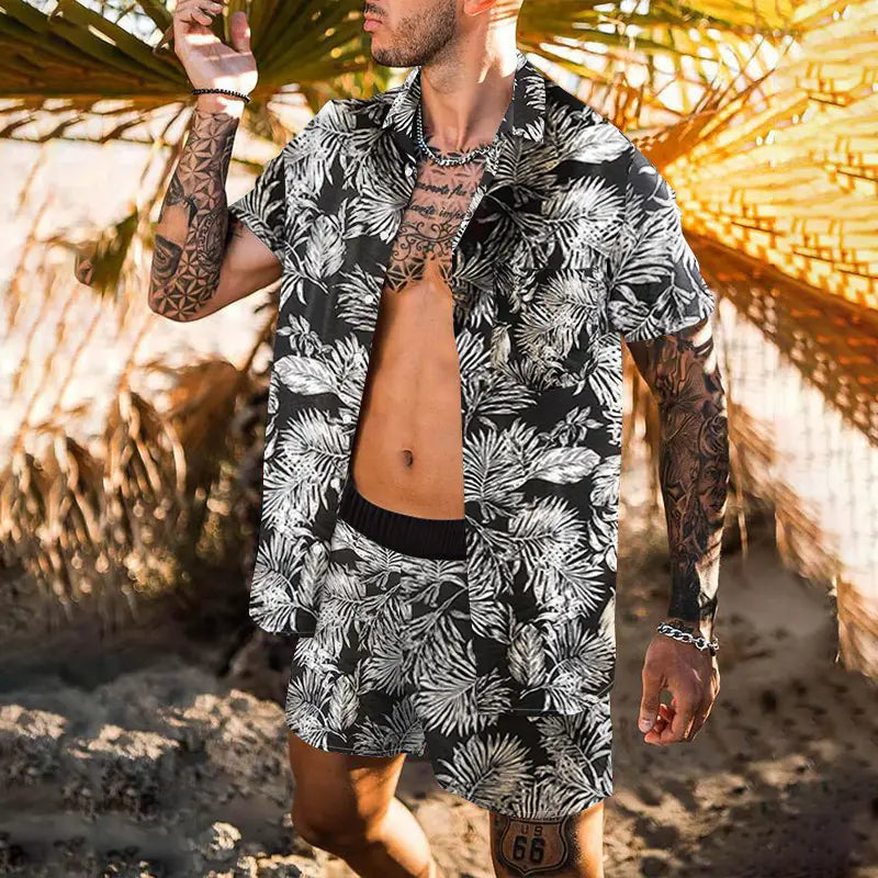 Retro Loose Suit Men’s Personality Beach Shirt Short Sleeve Men