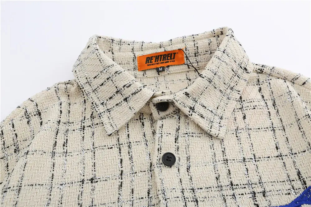 Spring Letter Embroidery Plaid Tide Long Sleeve Shirts For Men And Women