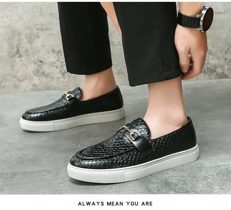 Double Pin Buckle Loafers Business Casual British Leather Shoes