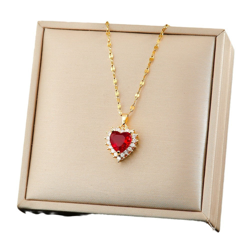 Necklace Female With Hearts Flower Special Interest Light Luxury Pendant Suit Titanium Steel