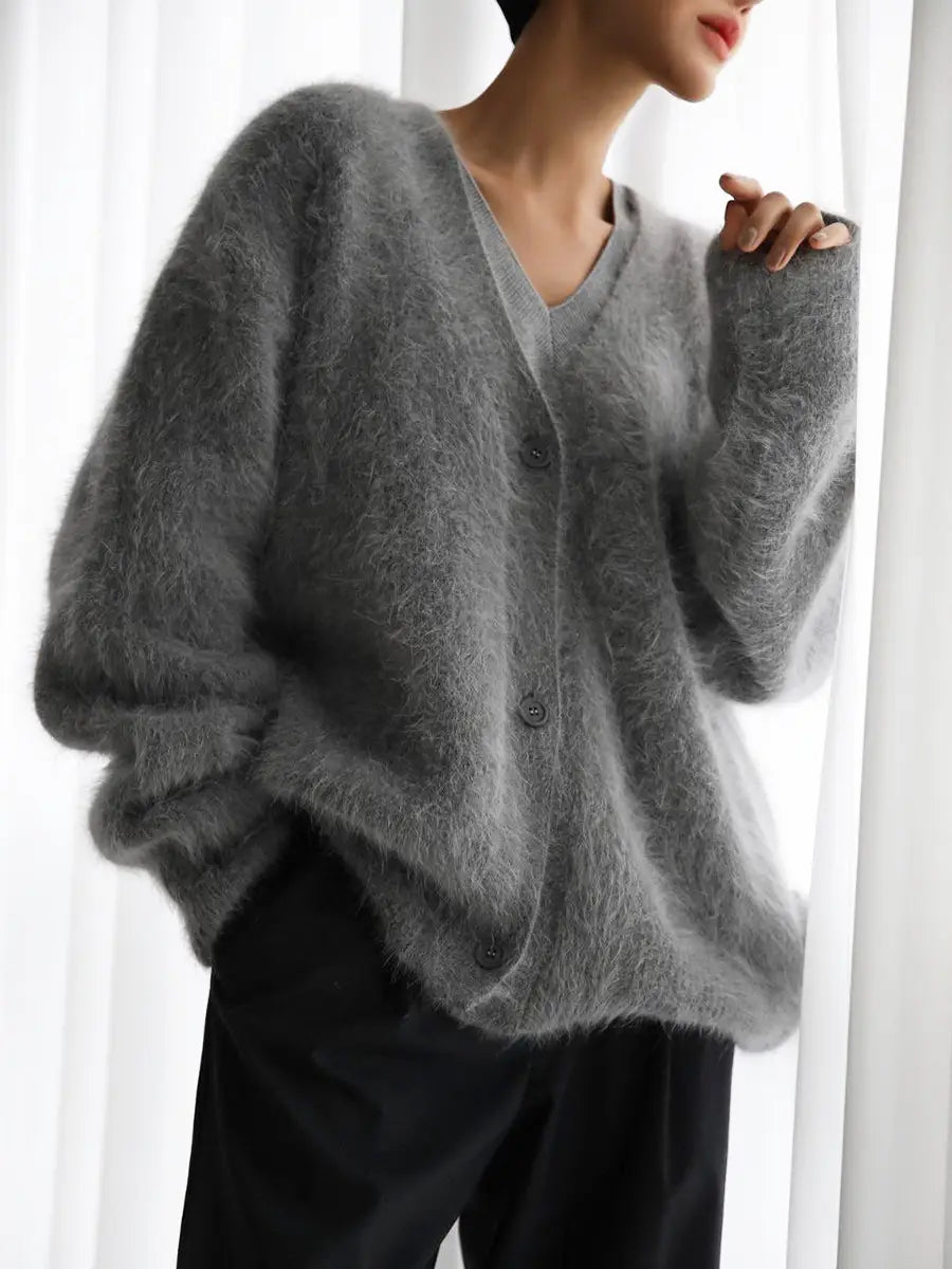 Loose V-neck Button Cardigan Fall Winter Fashion Single Breasted Knitted Sweater Top Women’s Clothing