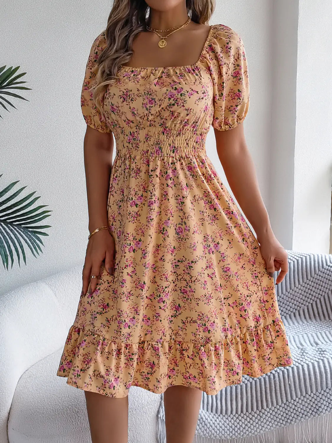 Floral Print Square Collar Dress Summer Fashion Ruffles Dresses Women’s Clothing