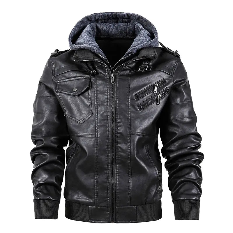 Motorcycle leather men’s jackets stand collar men