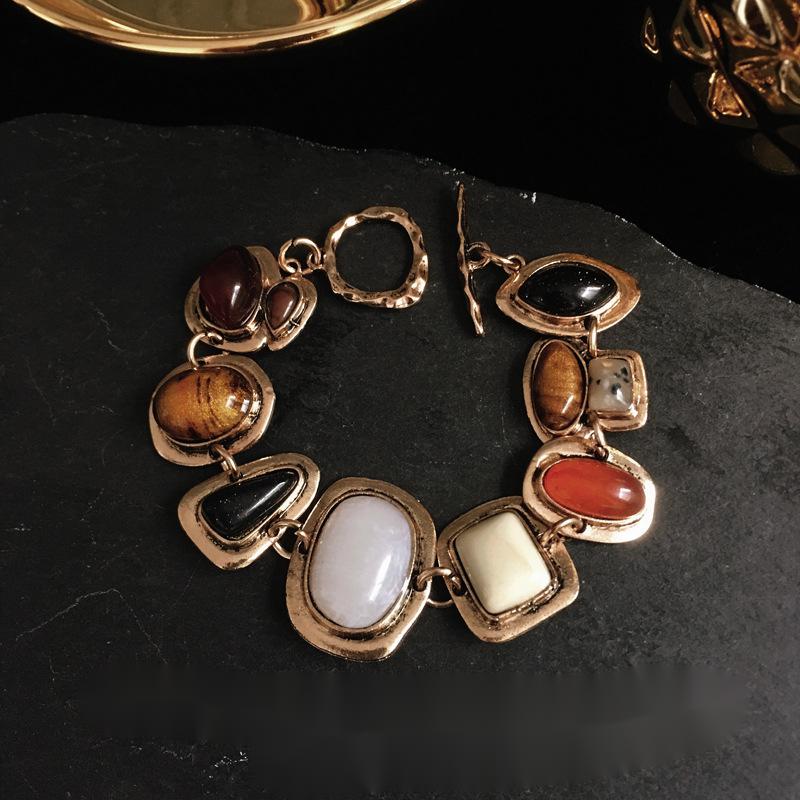 Gemstone-studded gold bracelet for Retro bracelets couple men and women bracelets.