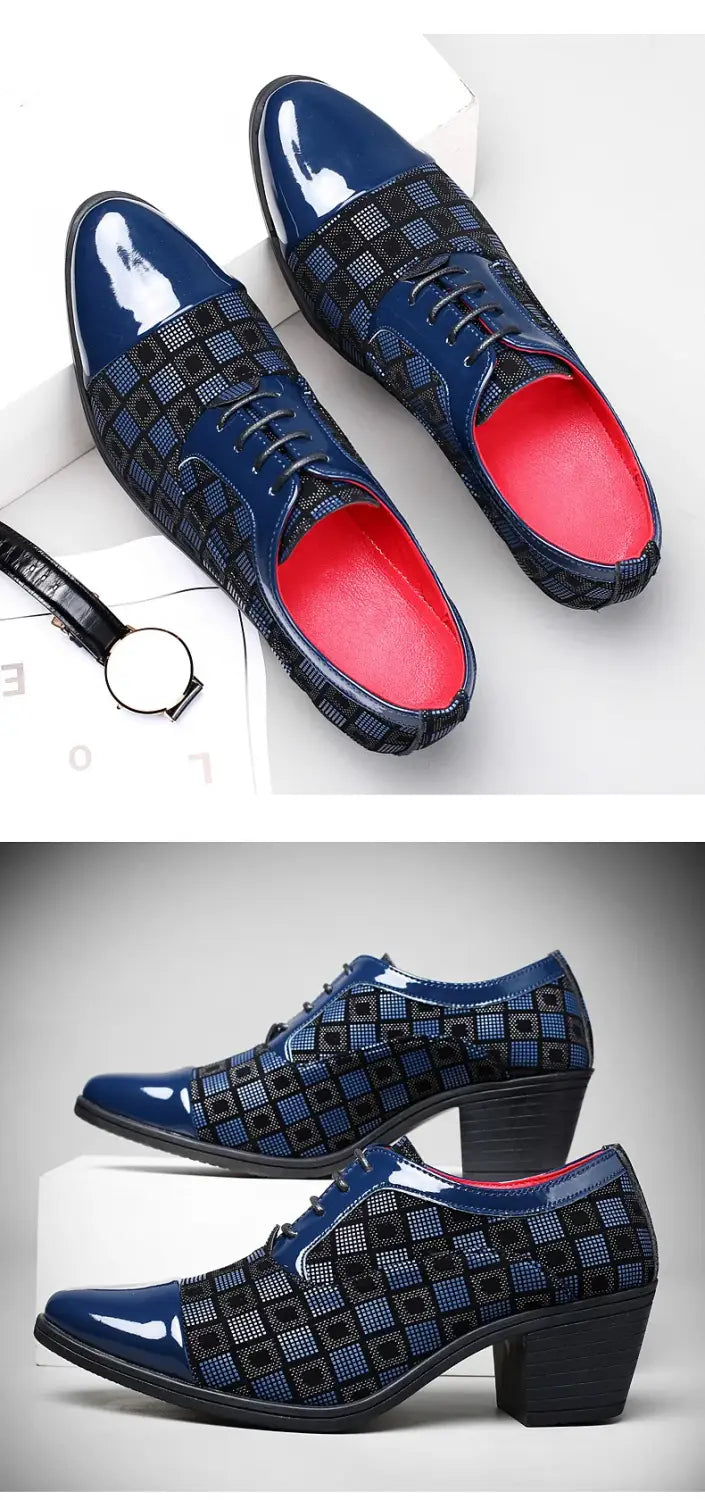 Thick Heel Pointy Toe Leather Shoes For Men