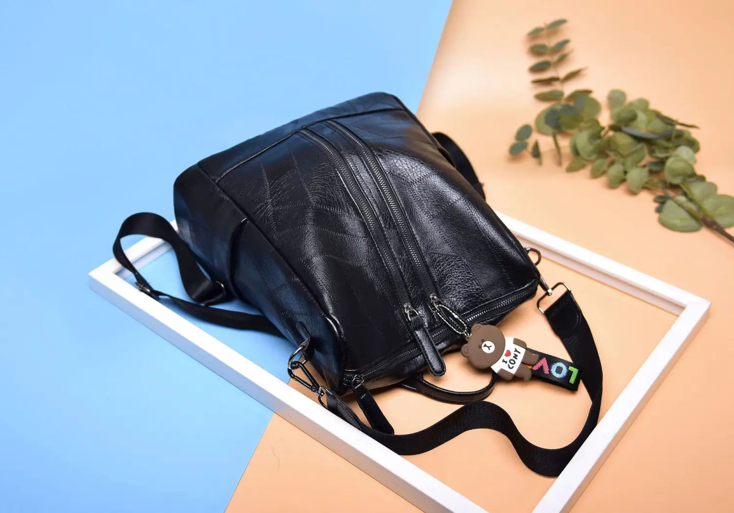 PU Stitching Leather Backpack