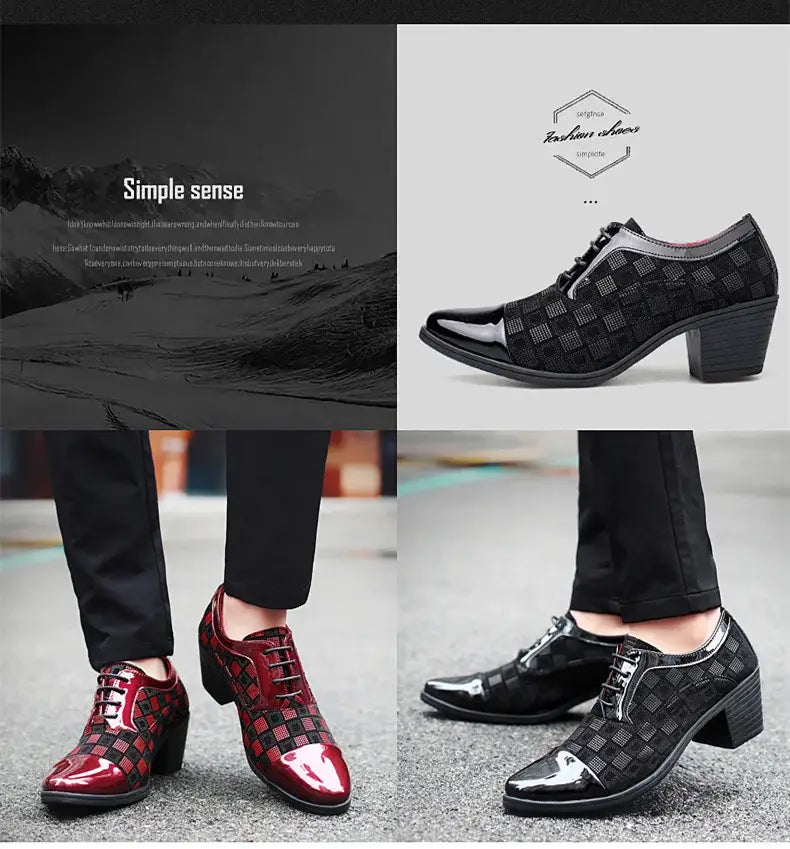 Thick Heel Pointy Toe Leather Shoes For Men