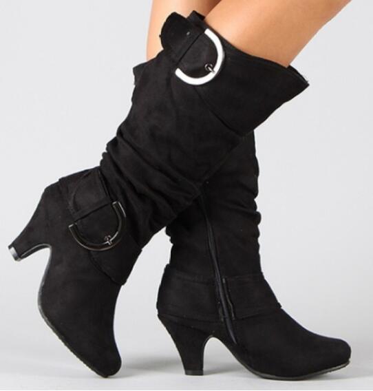 Belt Buckle Mid Boots Zipper Ladies Shoes