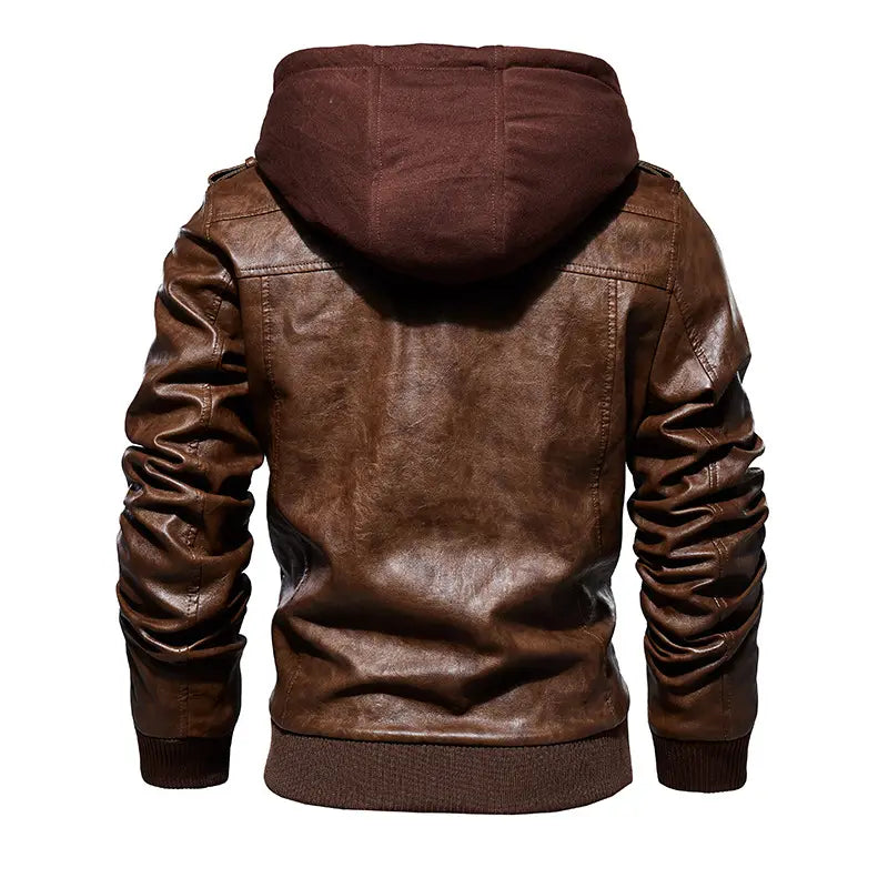 Men’s Leather Jacket Men’s PU Leather Hooded Leather Jacket
