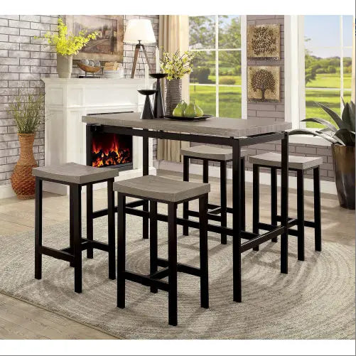 Table Set Two Tone Design Black Gray Dining Chairs