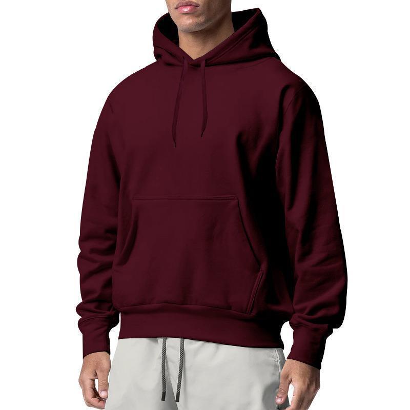 European And American Men’s Sports Solid Color Fleece Sweater Hoodie