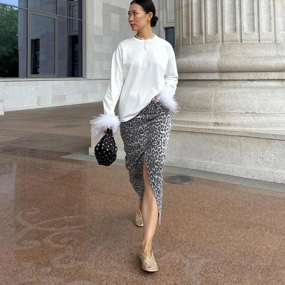 Women’s Leopard Print Straight Ankle-length Skirt