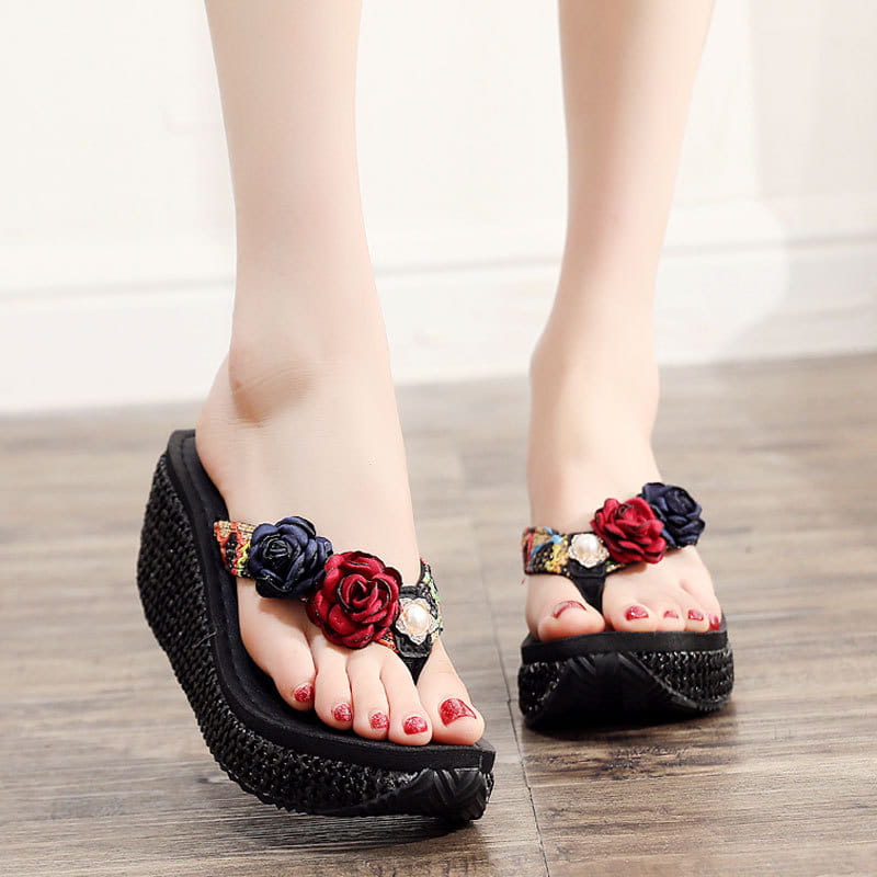 Bohemian Ladies Beach Shoes Platform Flip Flops