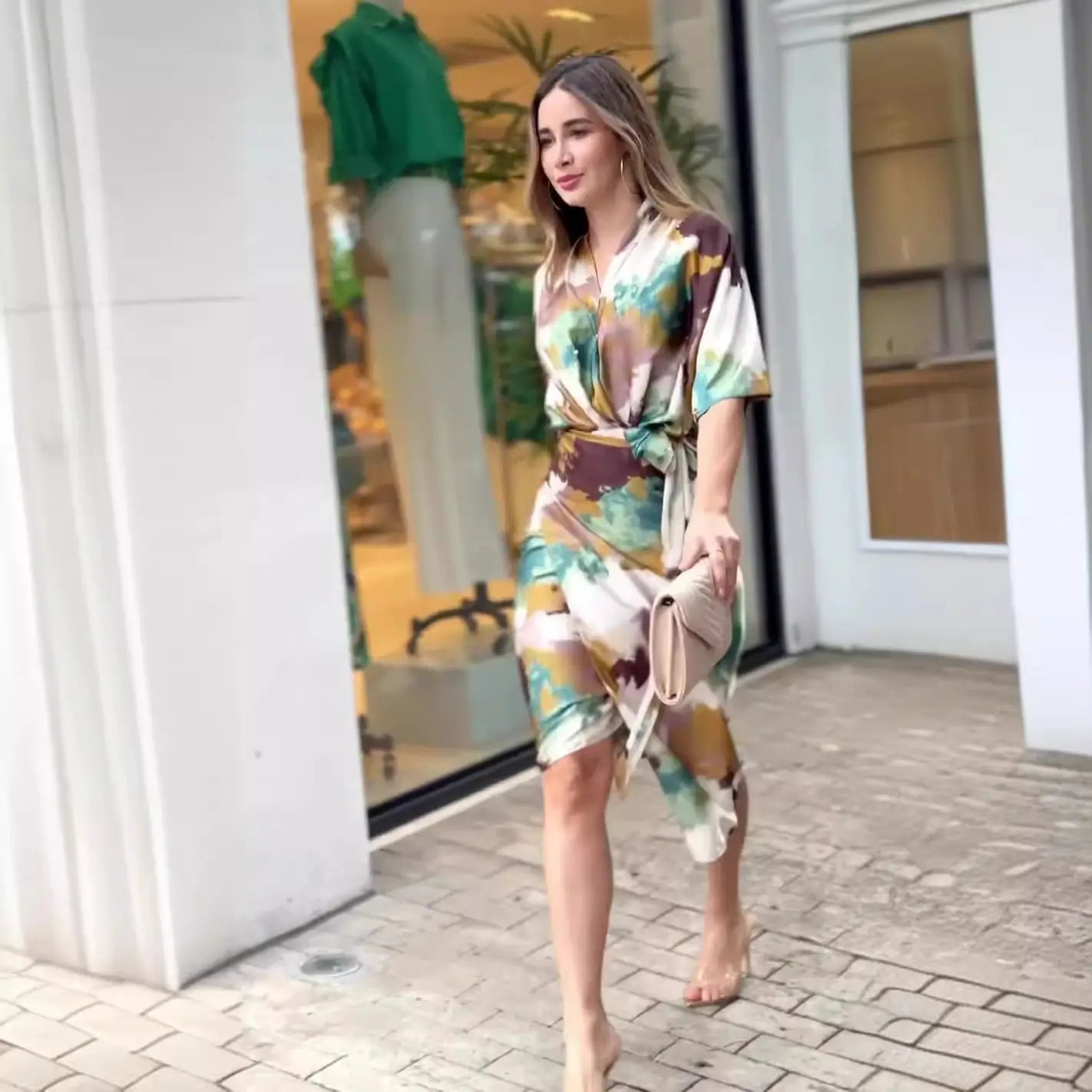 Women’s V-neck High Waist Slim Fit Fashion Printed Sheath Dress