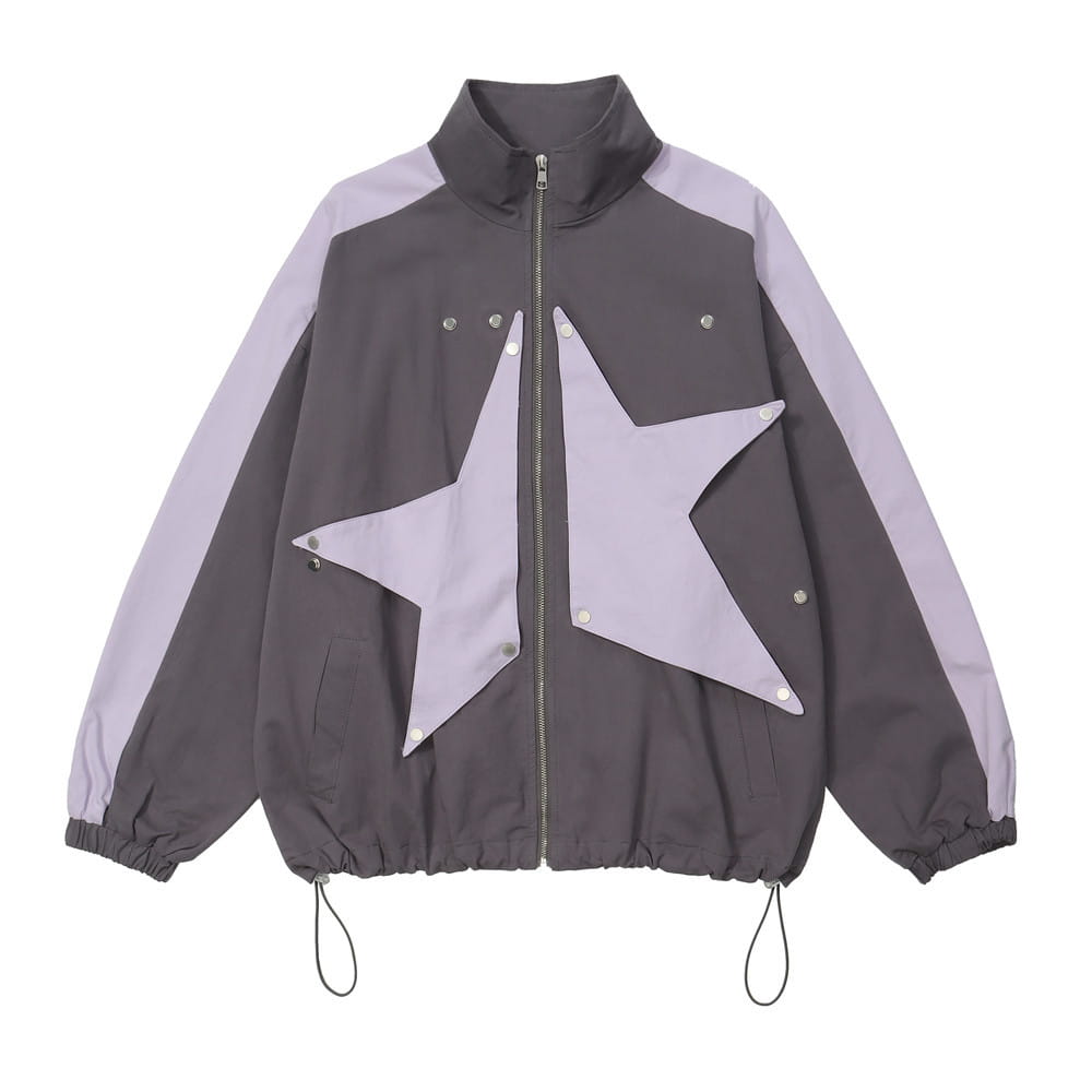 High Street Design Patch Five-pointed Star Stand Collar Zipper Coat For Men