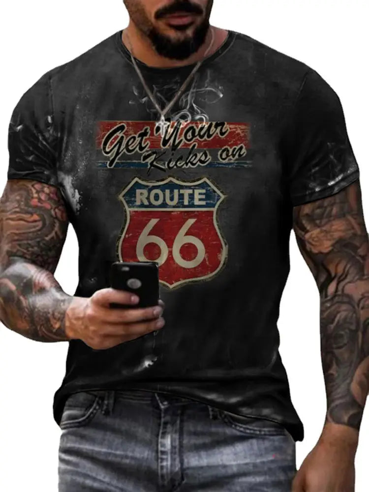 Round Neck Digital Print Slim Pullover Men’s T-shirt