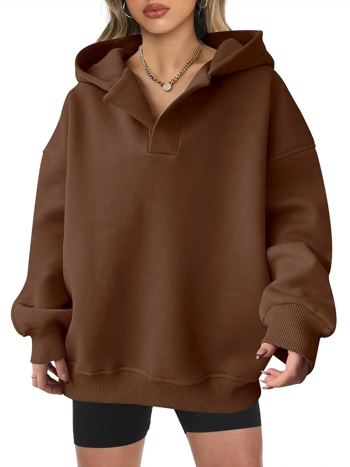 Women’s Solid Color Long Sleeve Hooded Solid Color Loose Sweater