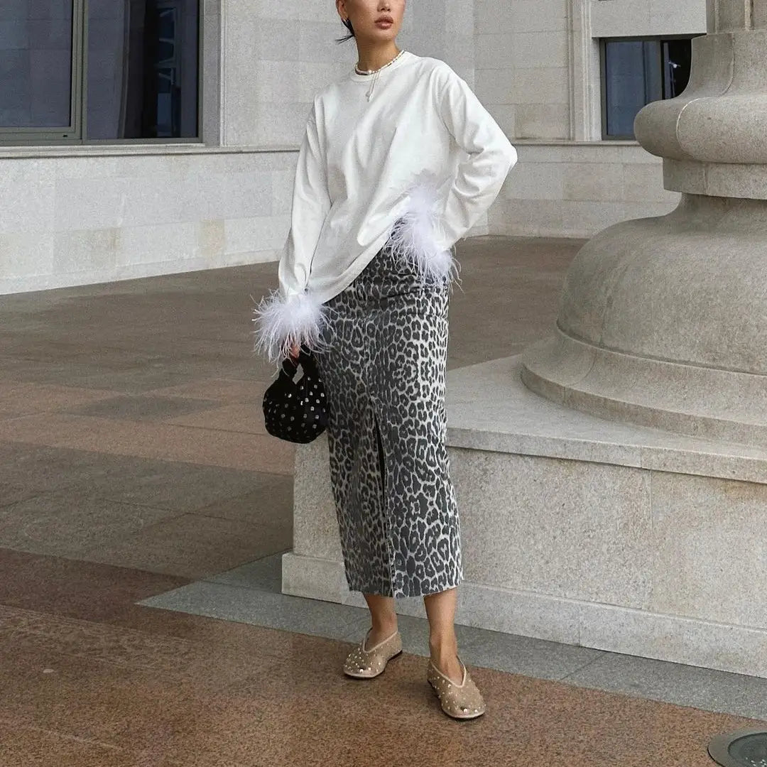 Women’s Leopard Print Straight Ankle-length Skirt