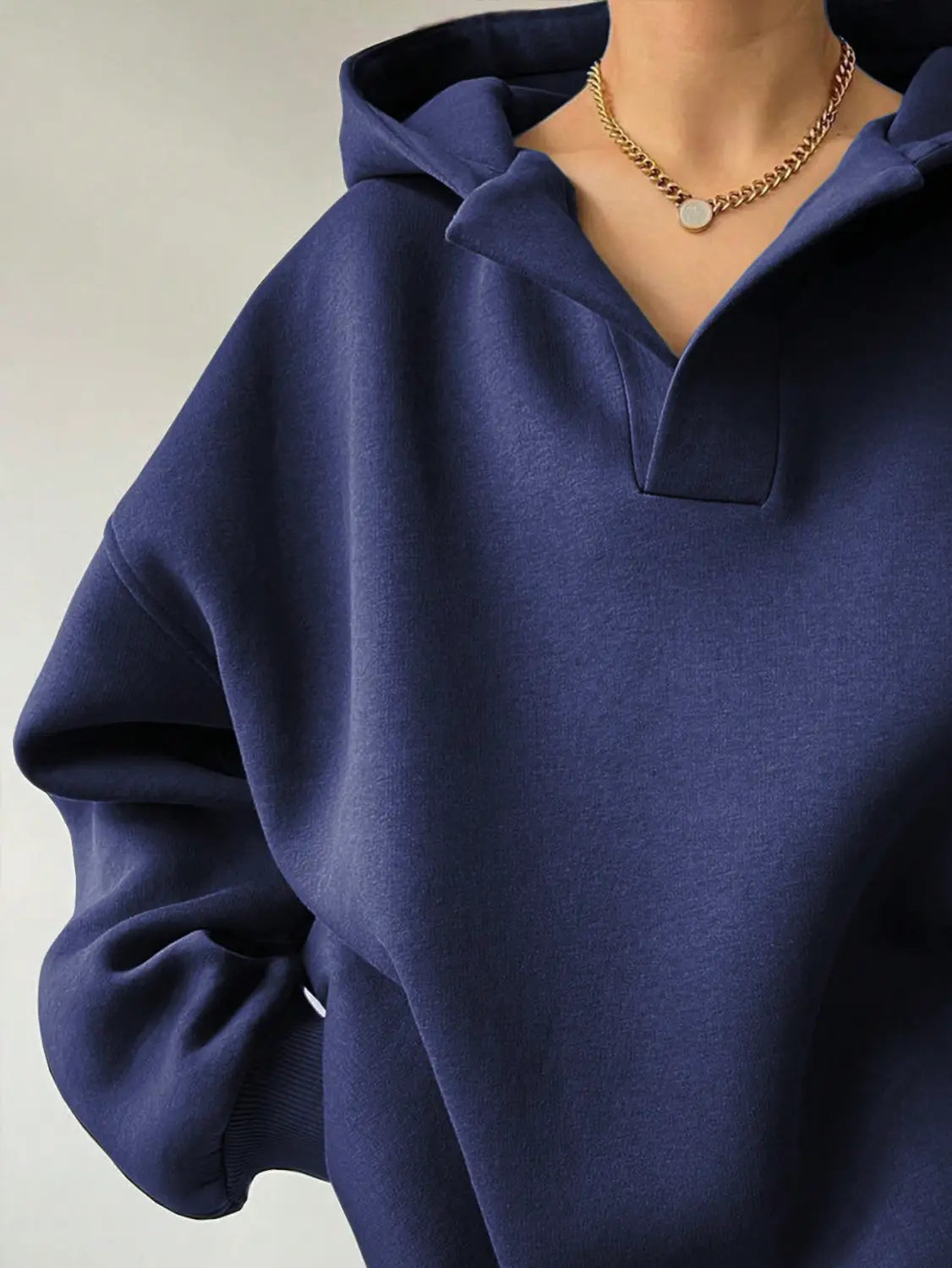 Women’s Solid Color Long Sleeve Hooded Solid Color Loose Sweater