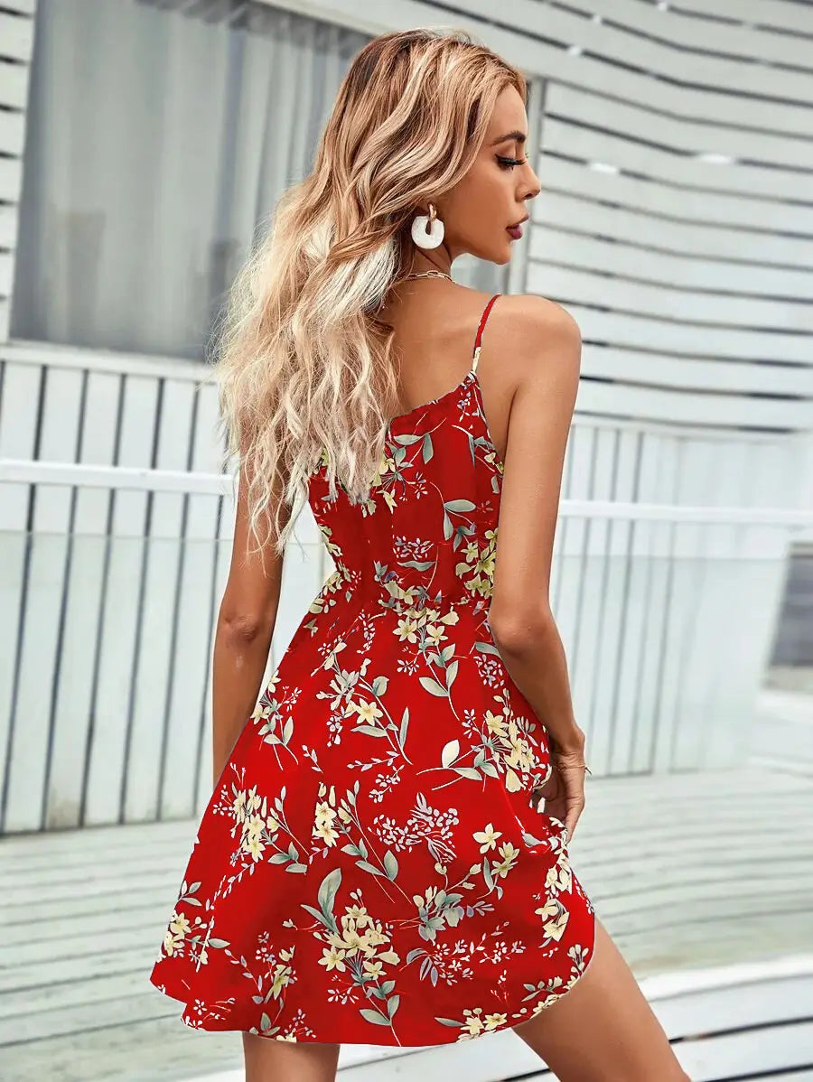 .Floral Print Suspender Dress