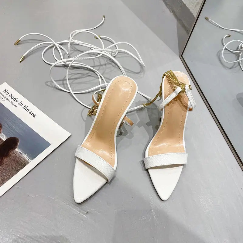 Women’s Summer Metal Chain Strap Pointy High Heels