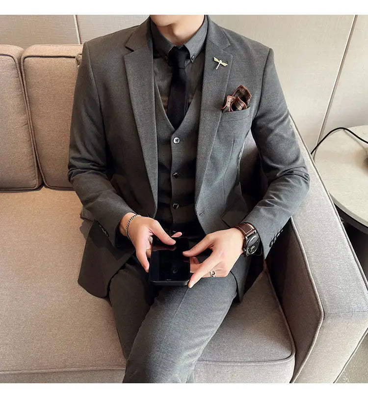 Plus Size Men’s Clothing Solid Color Suit Suit Men’s Three-piece Suit