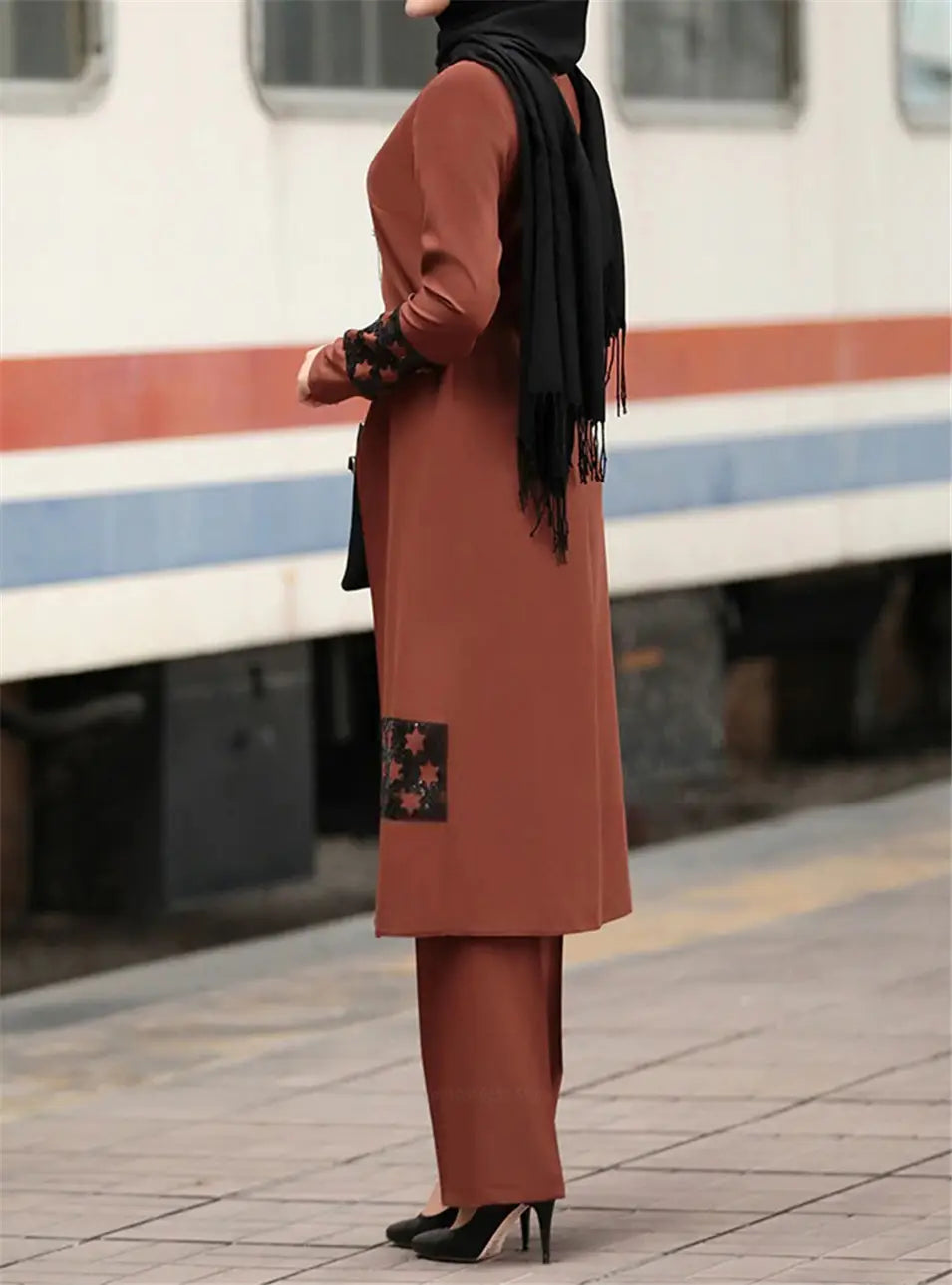 Temperament Two Piece Casual set Women Long Pu