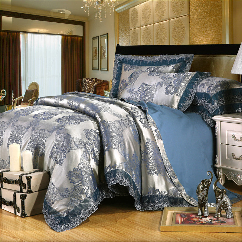 Jacquard Cotton Four-Piece Wedding Duvet Cover Cotton Bed Sheet Silk Satin