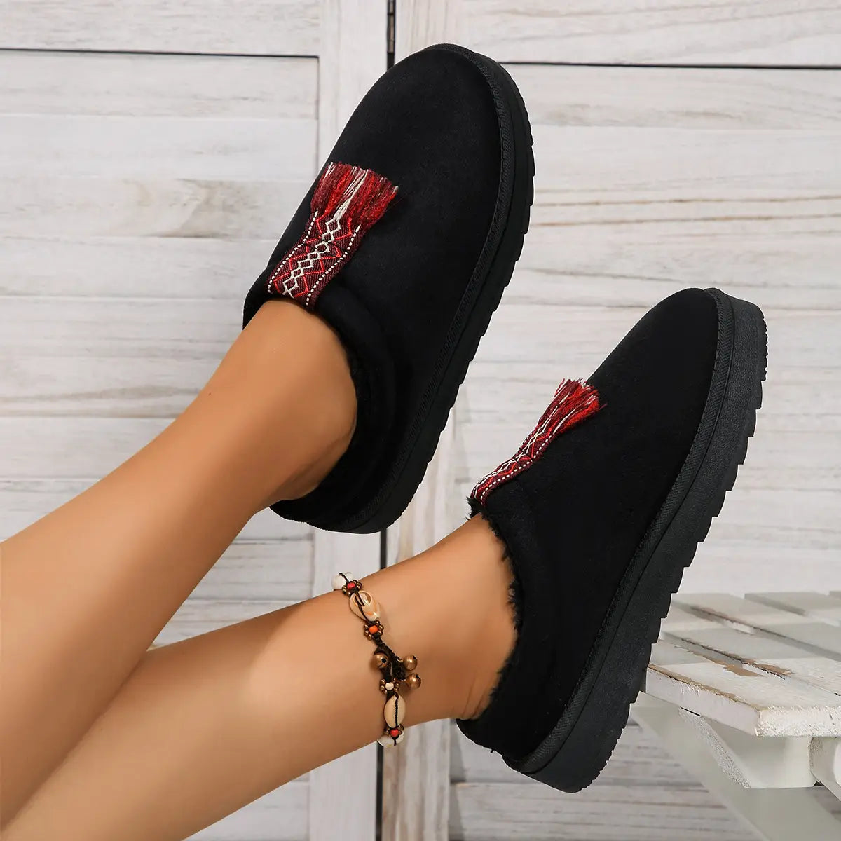 Winter Plush Home Slippers Fashion Round Toe Flat Suede Garden Shoes Indoor Warm Floor Bedroom Slipper For Women