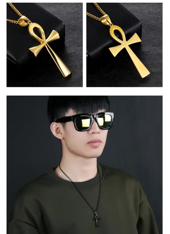 Cross-border e-commerce goods source European and American glossy stainless steel ancient Egyptian Cross man Necklace