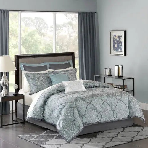 12 Piece Comforter Set With Cotton Bed Sheets Blue Queen - Blue - 5