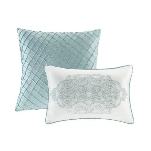 12 Piece Comforter Set With Cotton Bed Sheets Blue Queen - Blue - 5