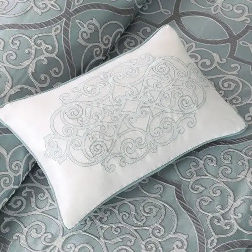 12 Piece Comforter Set With Cotton Bed Sheets Blue Queen - Blue - 5