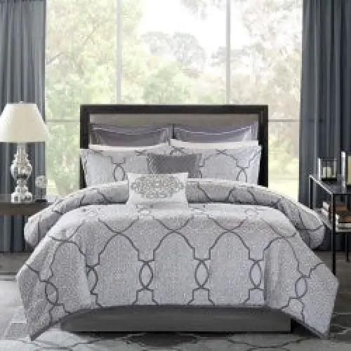 12 Piece Comforter Set With Cotton Bed Sheets Silver Queen - Silver - 5