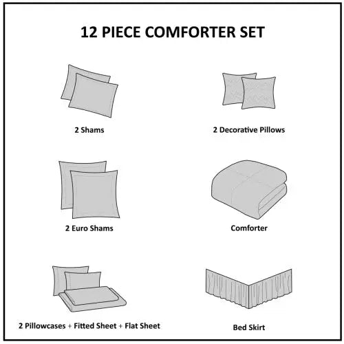 12 Piece Comforter Set With Cotton Bed Sheets Silver Queen - Silver - 5