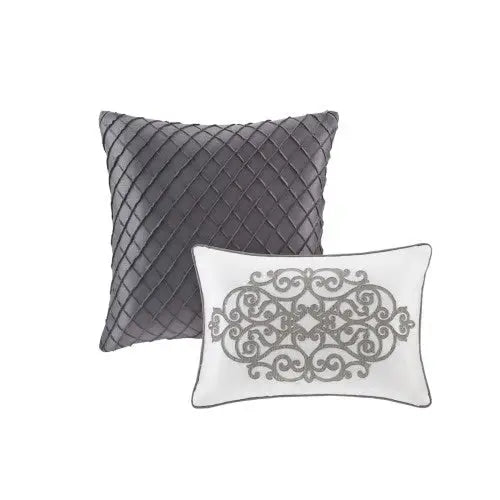 12 Piece Comforter Set With Cotton Bed Sheets Silver Queen - Silver - 5