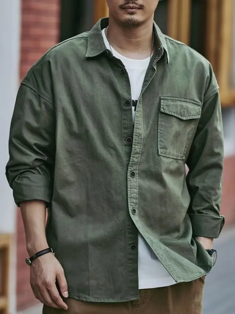 Casual Lapel Long Sleeve Shirt With Pockets Loose Solid Color Jacket Shirt Men’s Tops Spring And Autumn