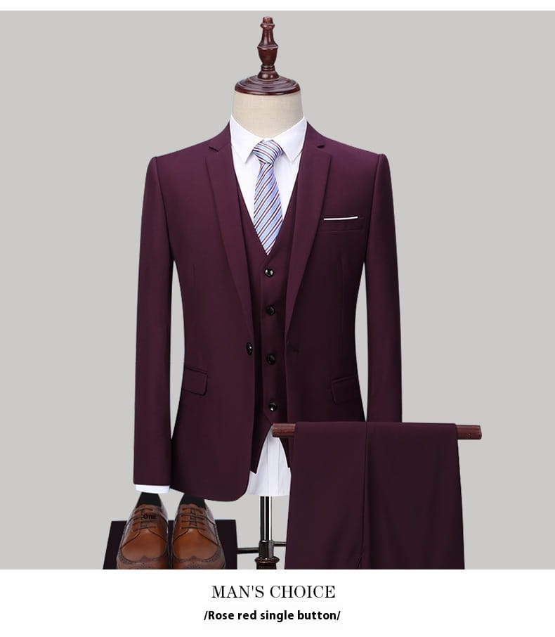 Dark Green Suit Suit Men’s Three-piece Suit Korean Slim Suit Business