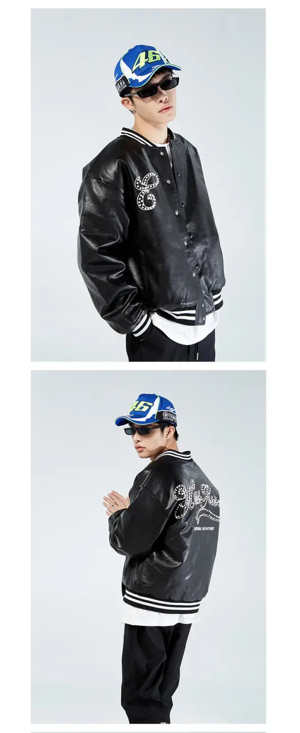 PU Leather Jacket Men’s And Women’s Fashion Autumn And Winter Tops Baseball Uniforms
