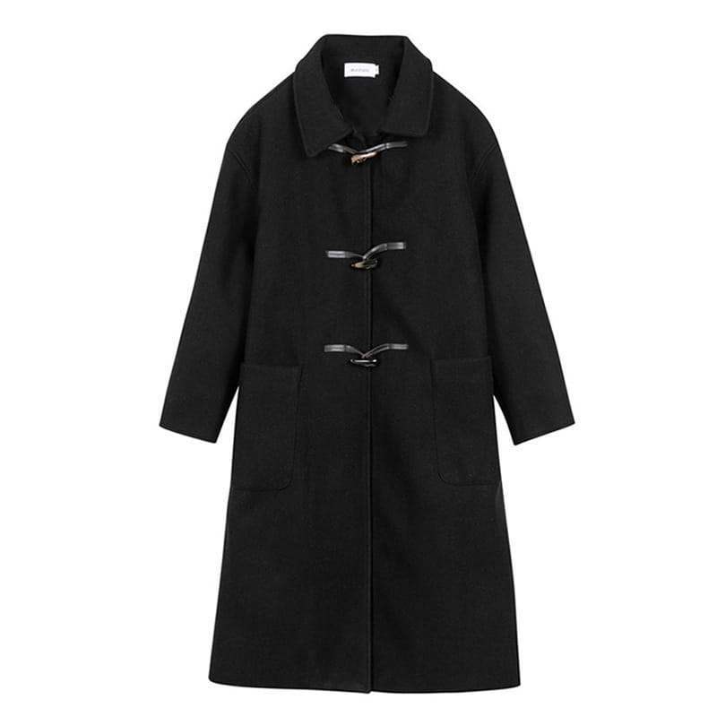 Women’s Horn Buckle Mid-length College Wind Woolen Coat
