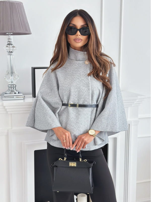 New Stand Collar Batwing Sleeves Cloak Top With Belt Ins Fashion Temperament Jacket Woolen Sweater Outwear For Women