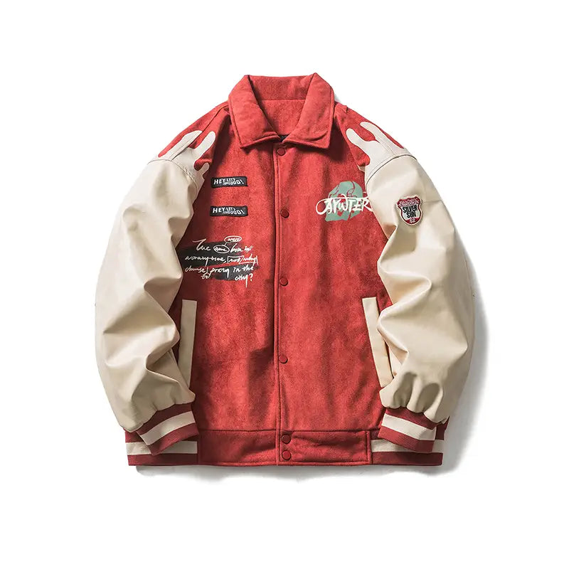 American Spliced Suede Baseball Suit For Cotton-padded Men