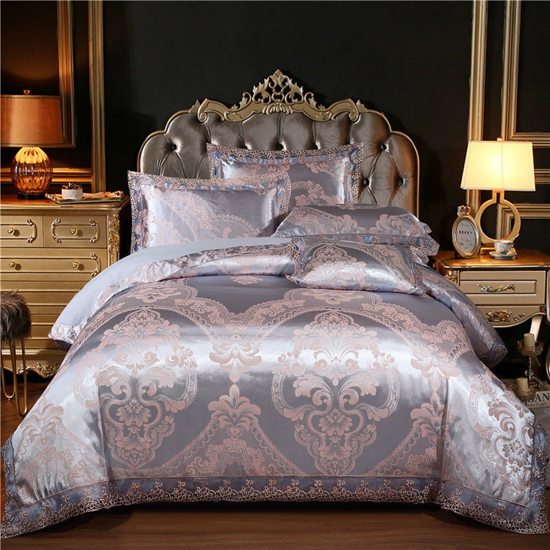 Jacquard Cotton Four-Piece Wedding Duvet Cover Cotton Bed Sheet Silk Satin
