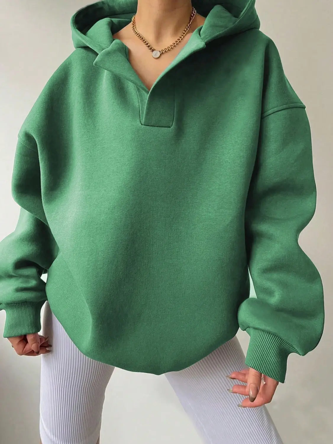Women’s Solid Color Long Sleeve Hooded Solid Color Loose Sweater