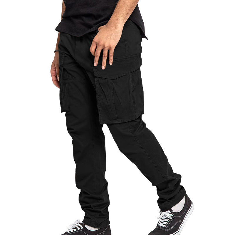 European And American Drawstring Multi-pocket Small Straight Pants
