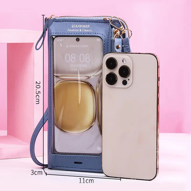 Transparent Touch Screen Mobile Phone Crossbody Bags Women Anti-theft Multifunctional Long Wallet ZIpper Shoulder Bag