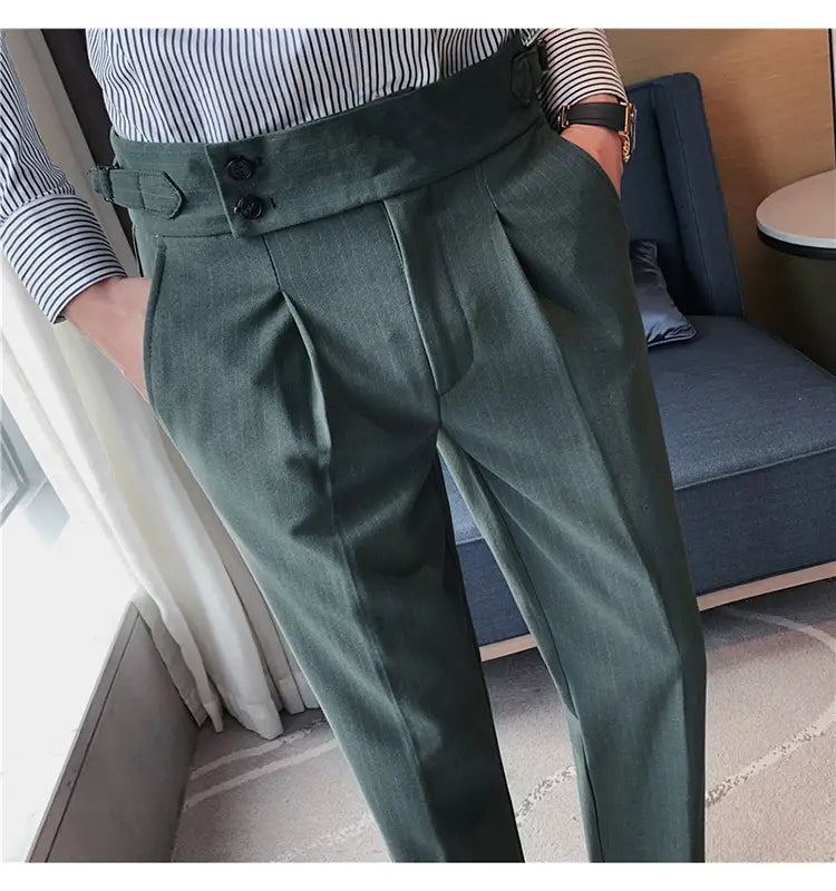 High-waisted Trousers Striped Casual Men